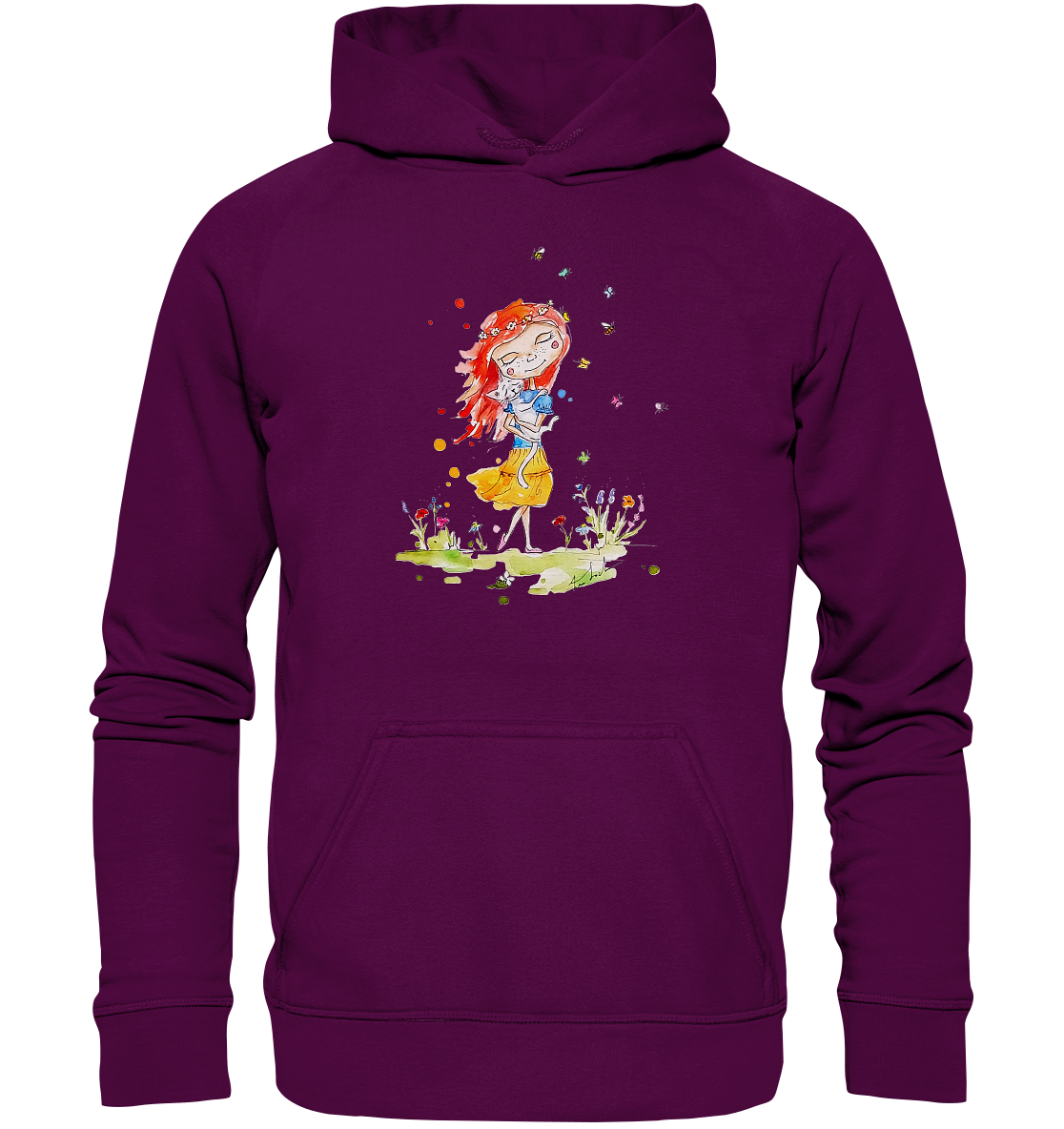 Sommerliches Mädchen mit Katze - Basic Unisex Hoodie