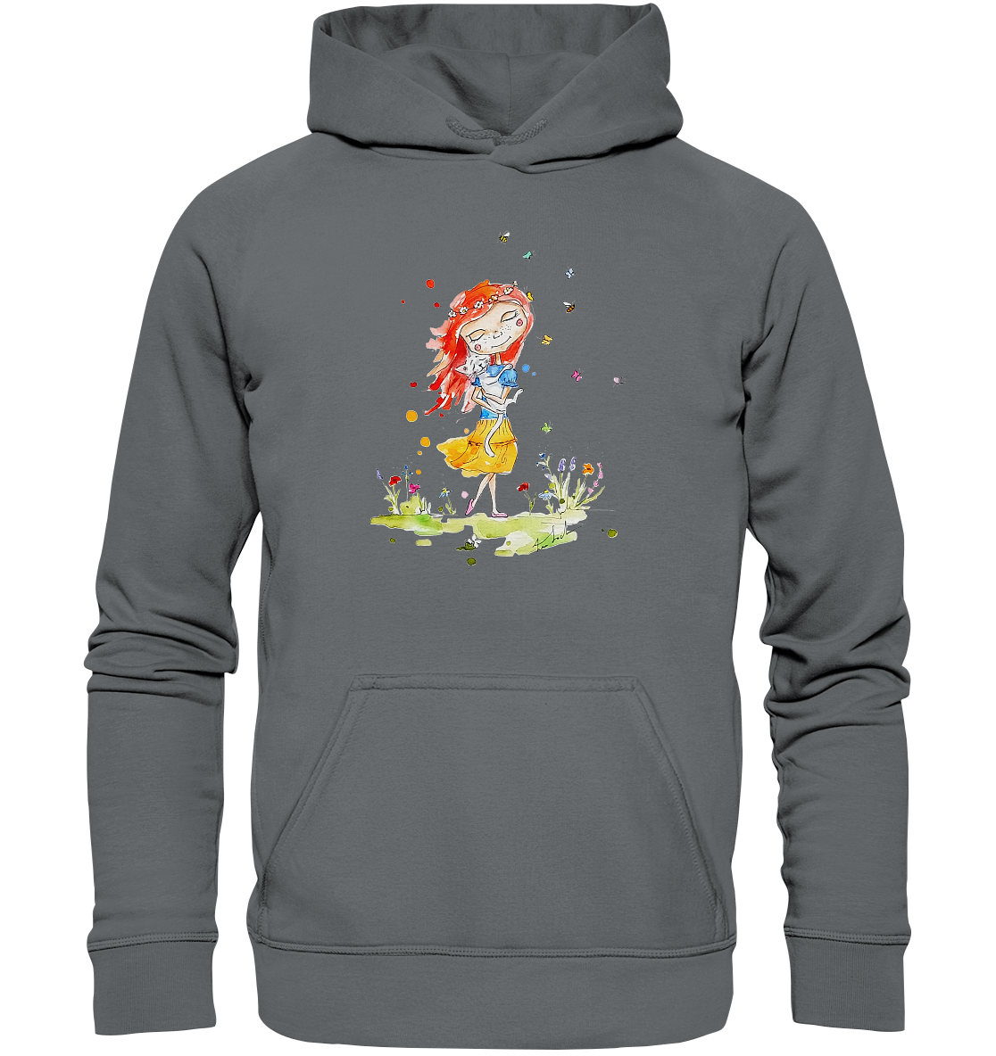 Sommerliches Mädchen mit Katze - Basic Unisex Hoodie