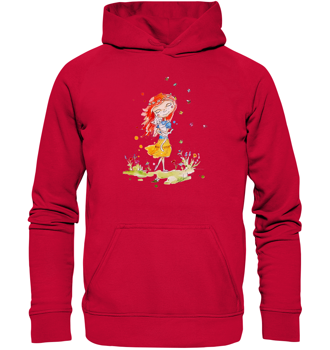 Sommerliches Mädchen mit Katze - Basic Unisex Hoodie