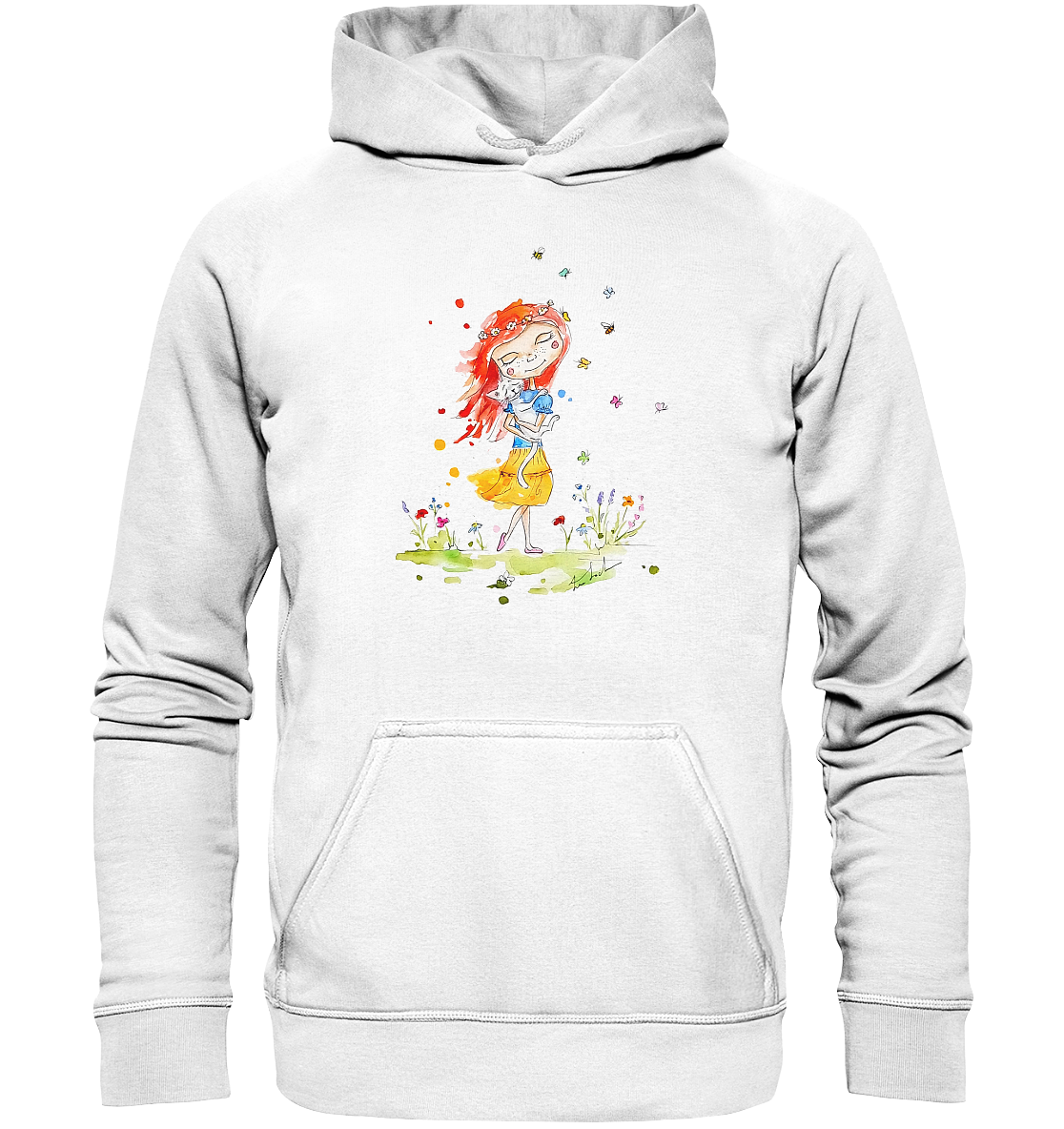 Sommerliches Mädchen mit Katze - Basic Unisex Hoodie