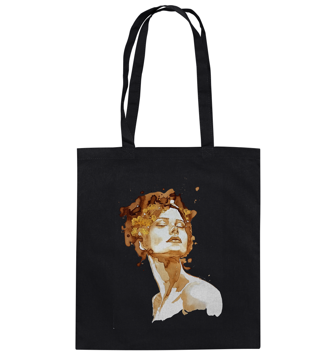 Kaffeemotiv Portrait mit Ginko - Baumwolltasche