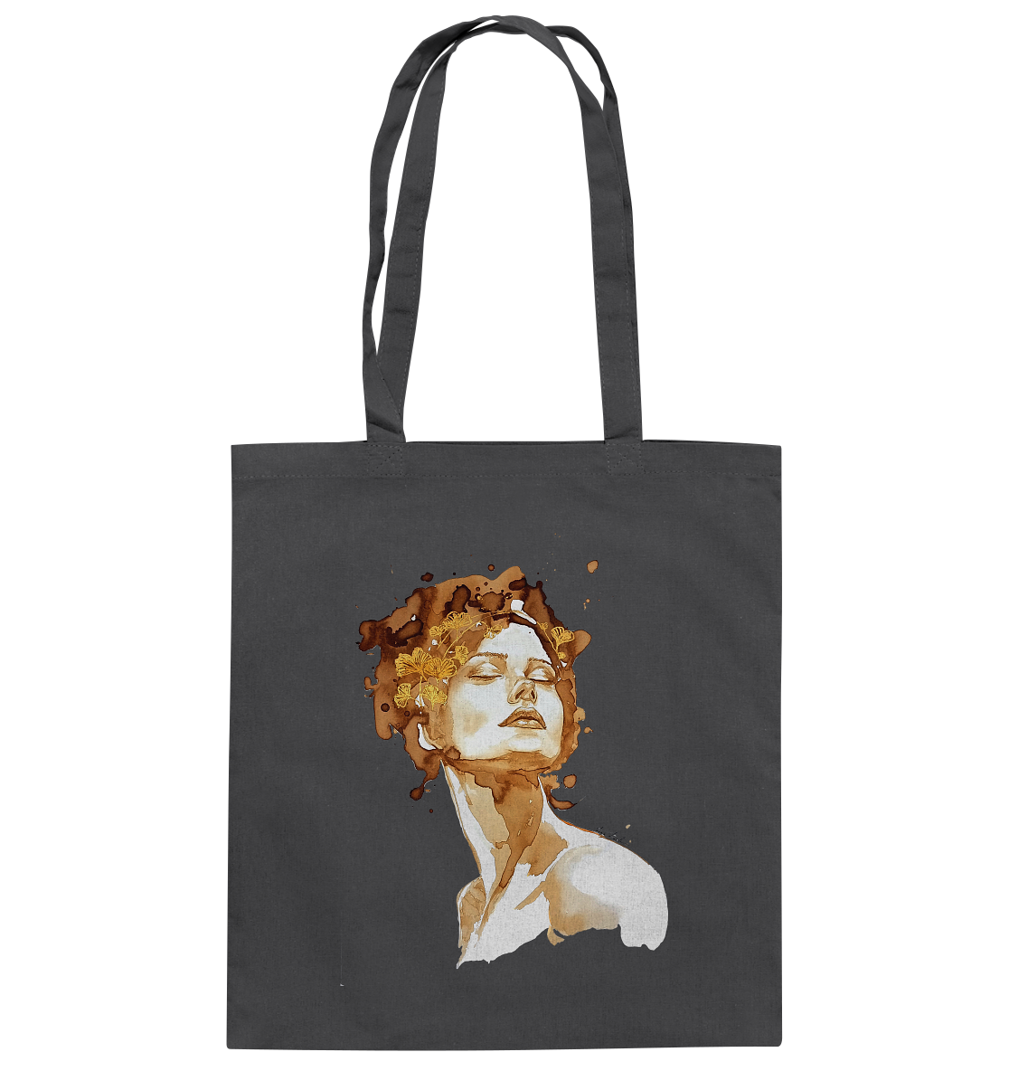 Kaffeemotiv Portrait mit Ginko - Baumwolltasche