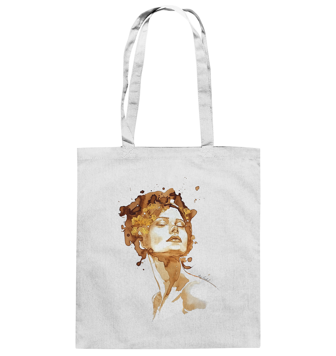 Kaffeemotiv Portrait mit Ginko - Baumwolltasche