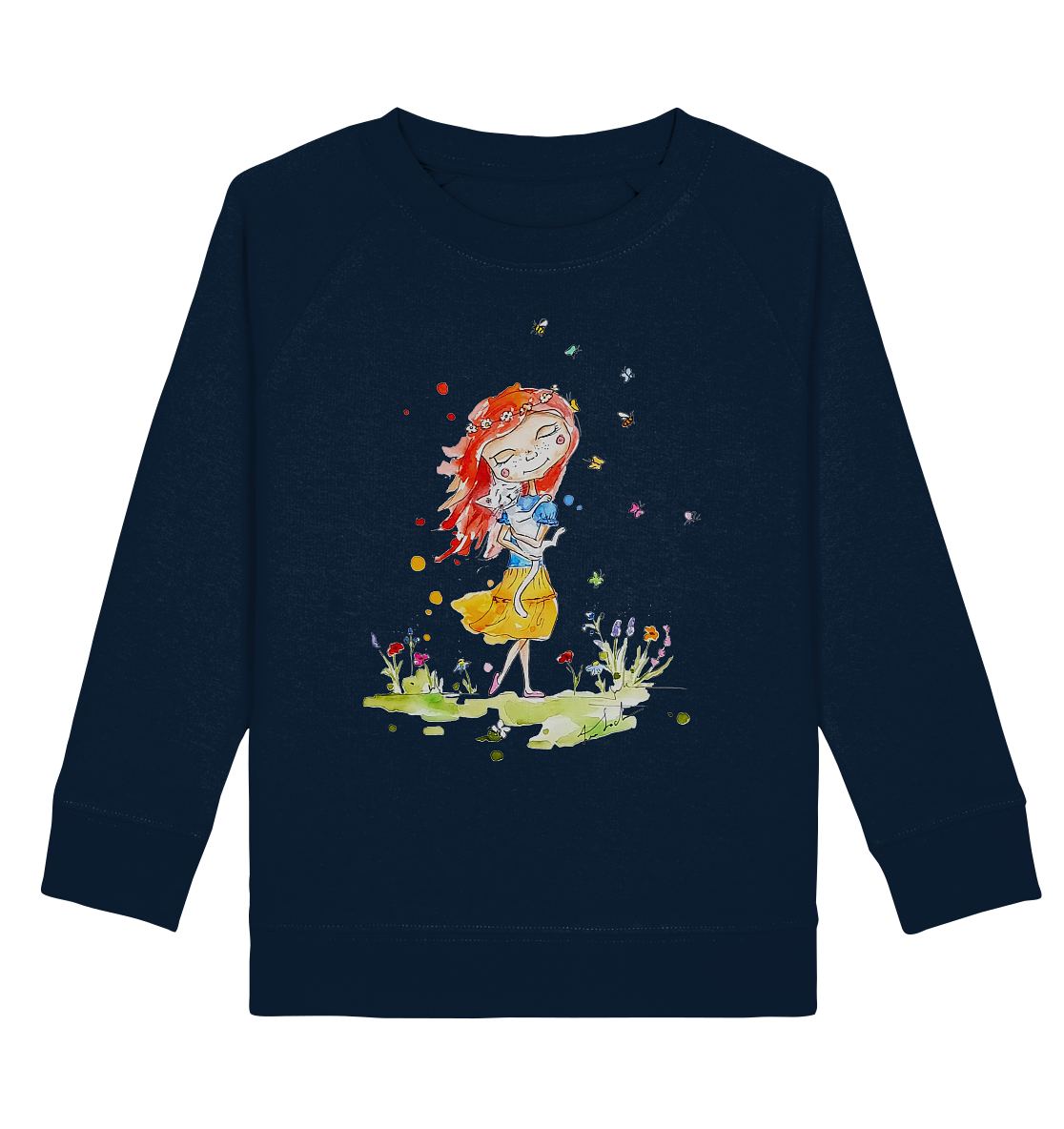 Sommerliches Mädchen mit Katze - Kids Organic Sweatshirt