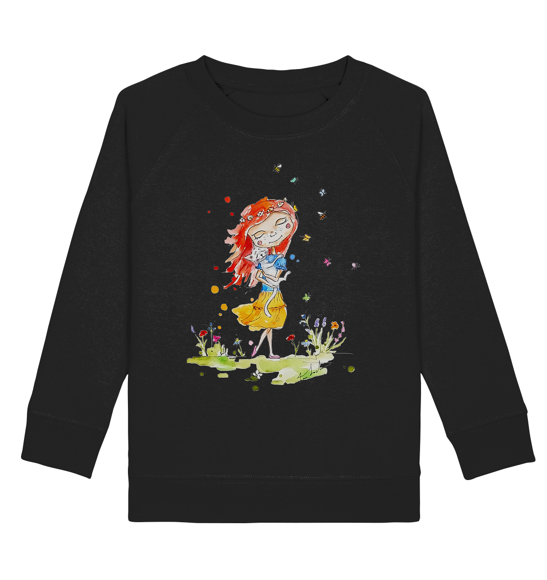 Sommerliches Mädchen mit Katze - Kids Organic Sweatshirt