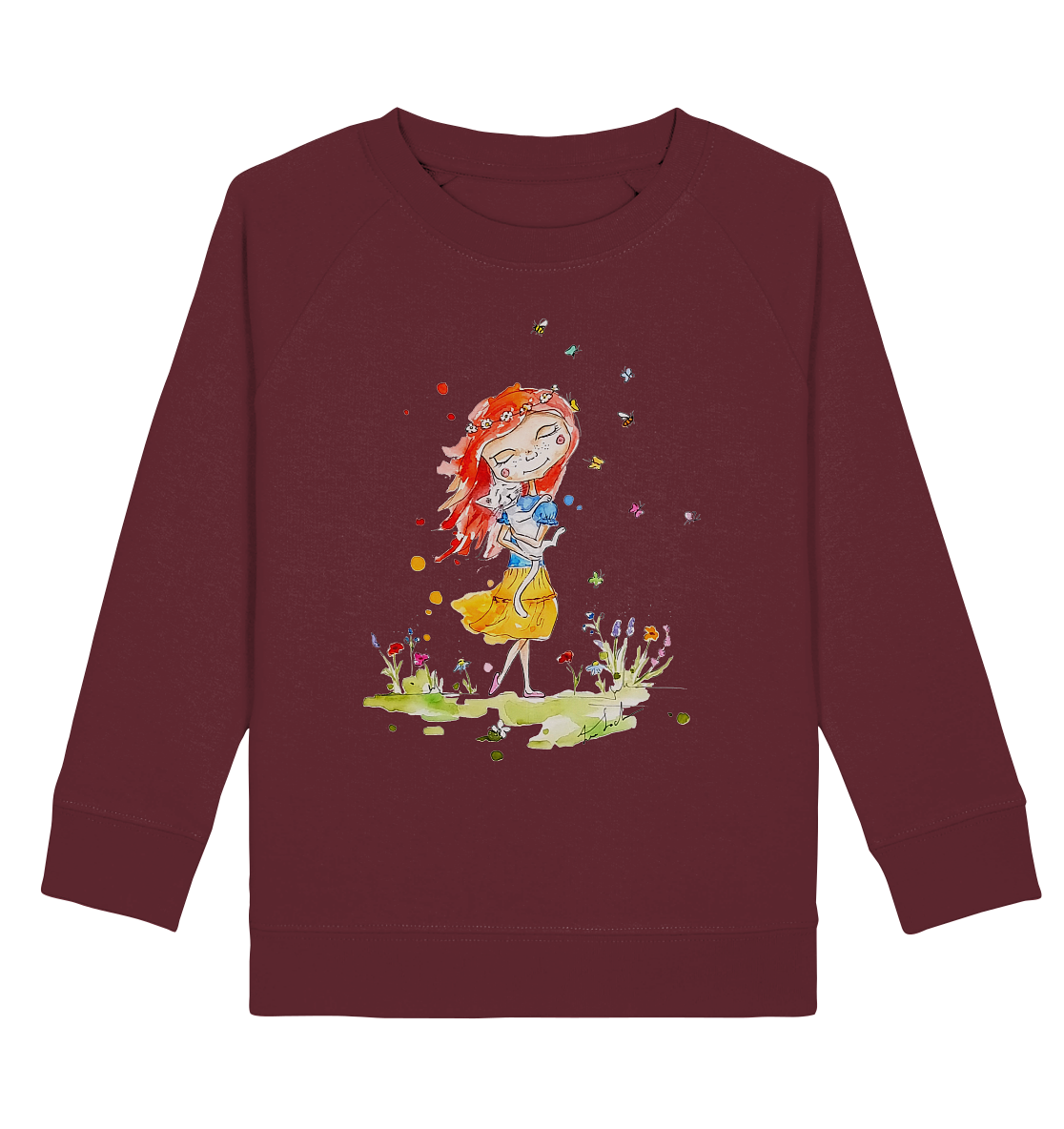 Sommerliches Mädchen mit Katze - Kids Organic Sweatshirt