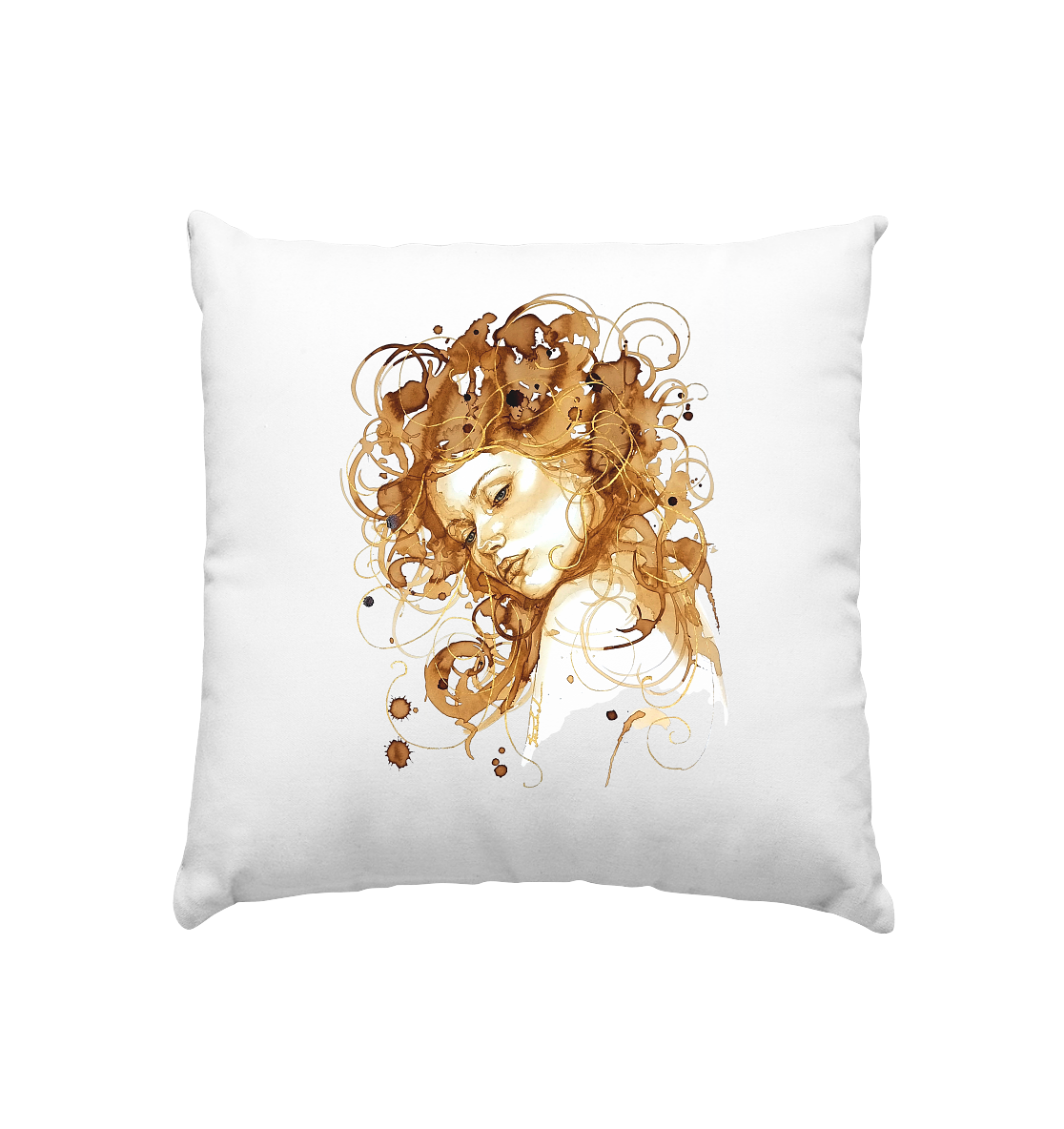 Kaffeemotiv Portrait mit goldenen Haaren - Kissen 40x40cm