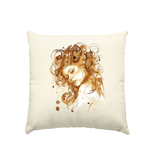 Kaffeemotiv Portrait mit goldenen Haaren - Kissen natur 40x40cm