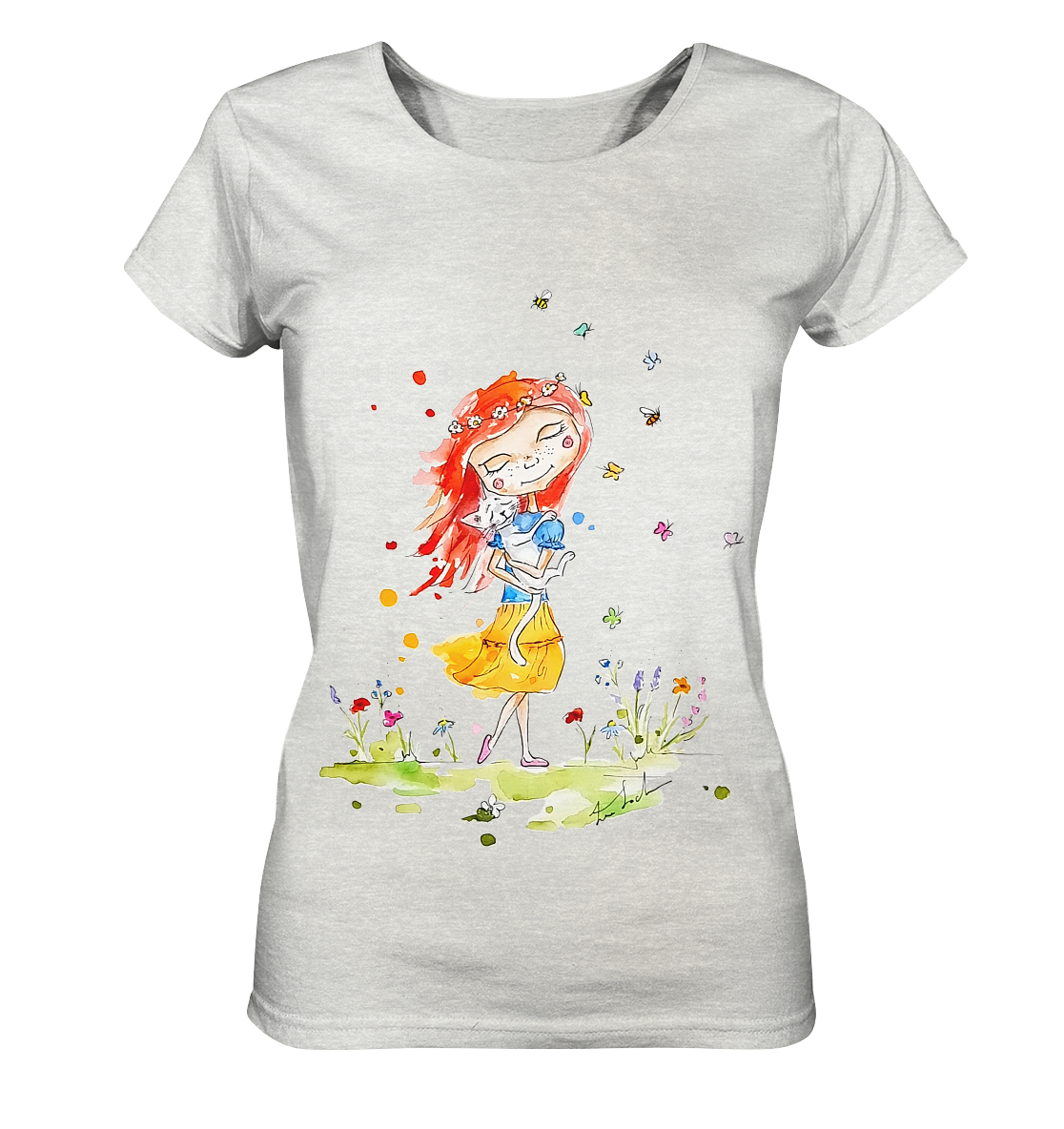 Sommerliches Mädchen mit Katze - Ladies Organic Shirt (meliert)