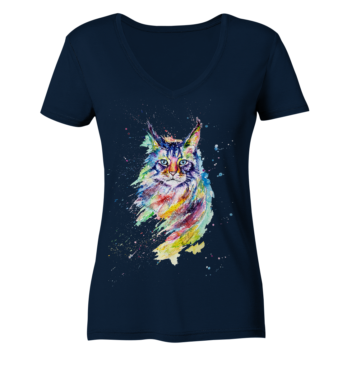 Bunte Katze - Ladies Organic V-Neck Shirt