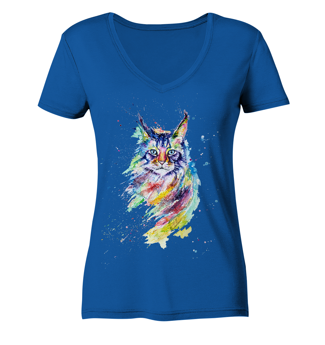 Bunte Katze - Ladies Organic V-Neck Shirt