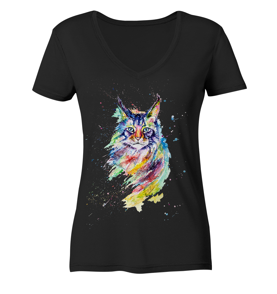 Bunte Katze - Ladies Organic V-Neck Shirt