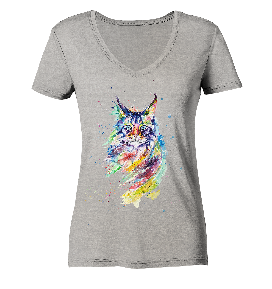 Bunte Katze - Ladies Organic V-Neck Shirt