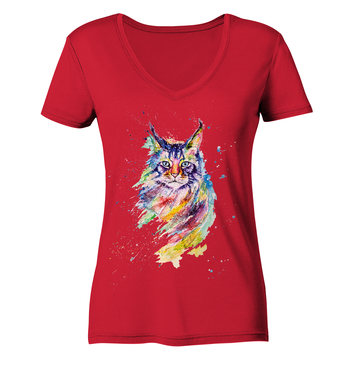 Bunte Katze - Ladies Organic V-Neck Shirt