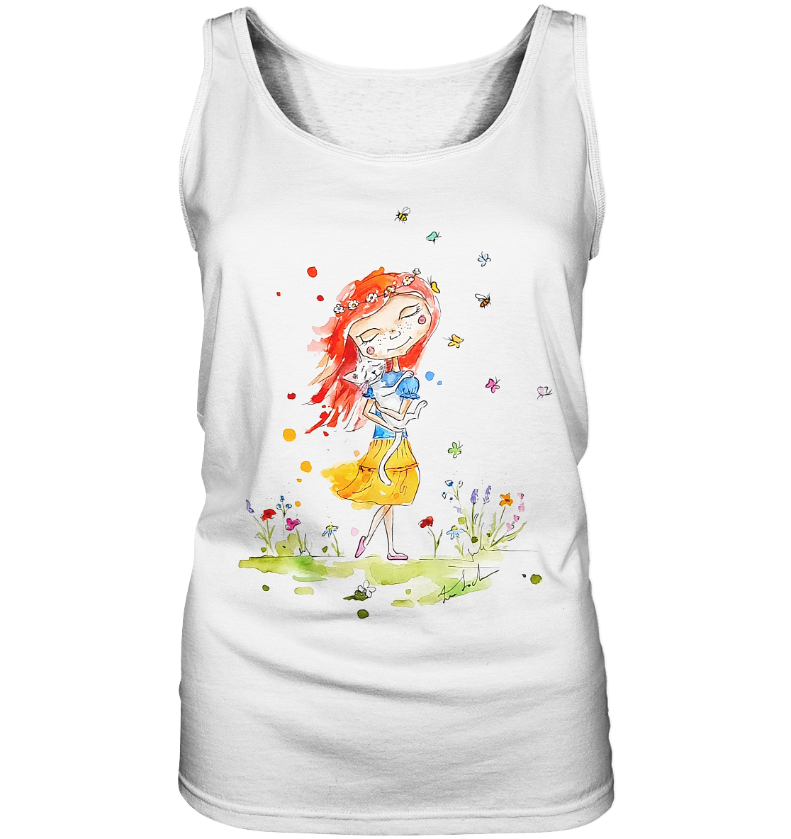 Sommerliches Mädchen mit Katze - Ladies Tank-Top