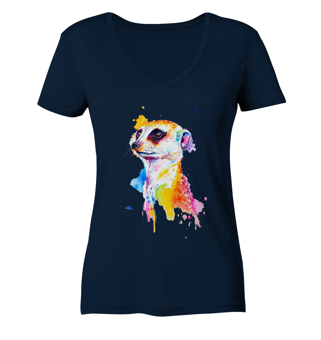 Motiv farbenfrohes Erdmännchen - Ladies V-Neck Shirt