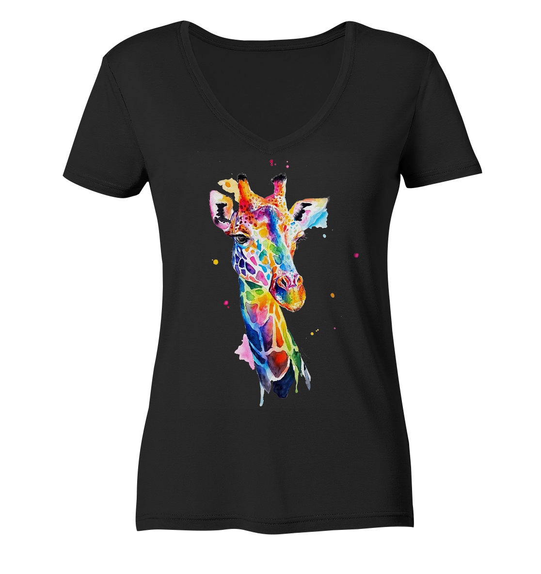 Motiv farbenfrohe Giraffe - Ladies V-Neck Shirt