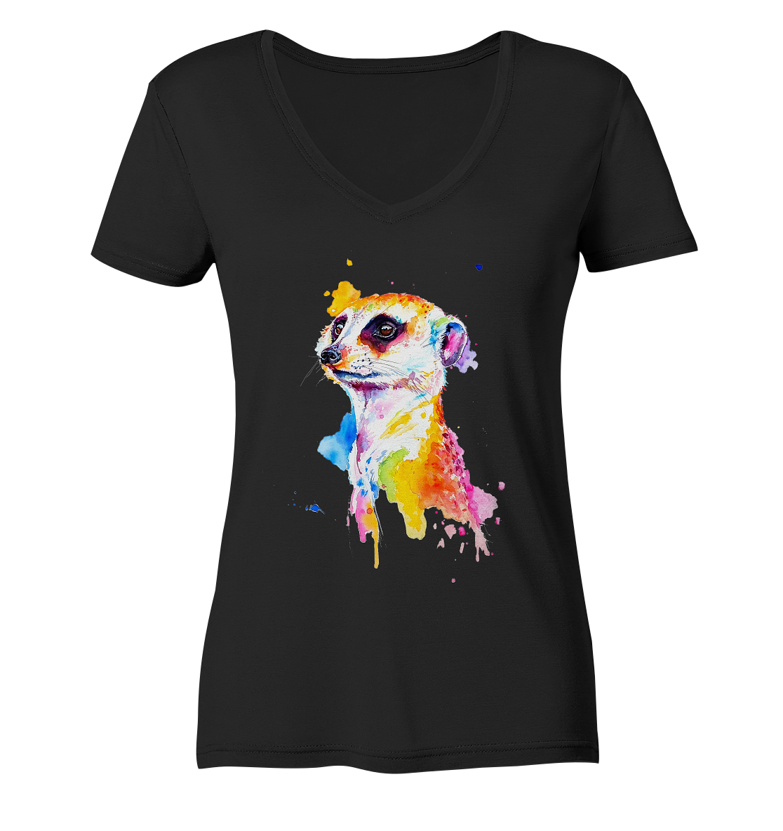 Motiv farbenfrohes Erdmännchen - Ladies V-Neck Shirt