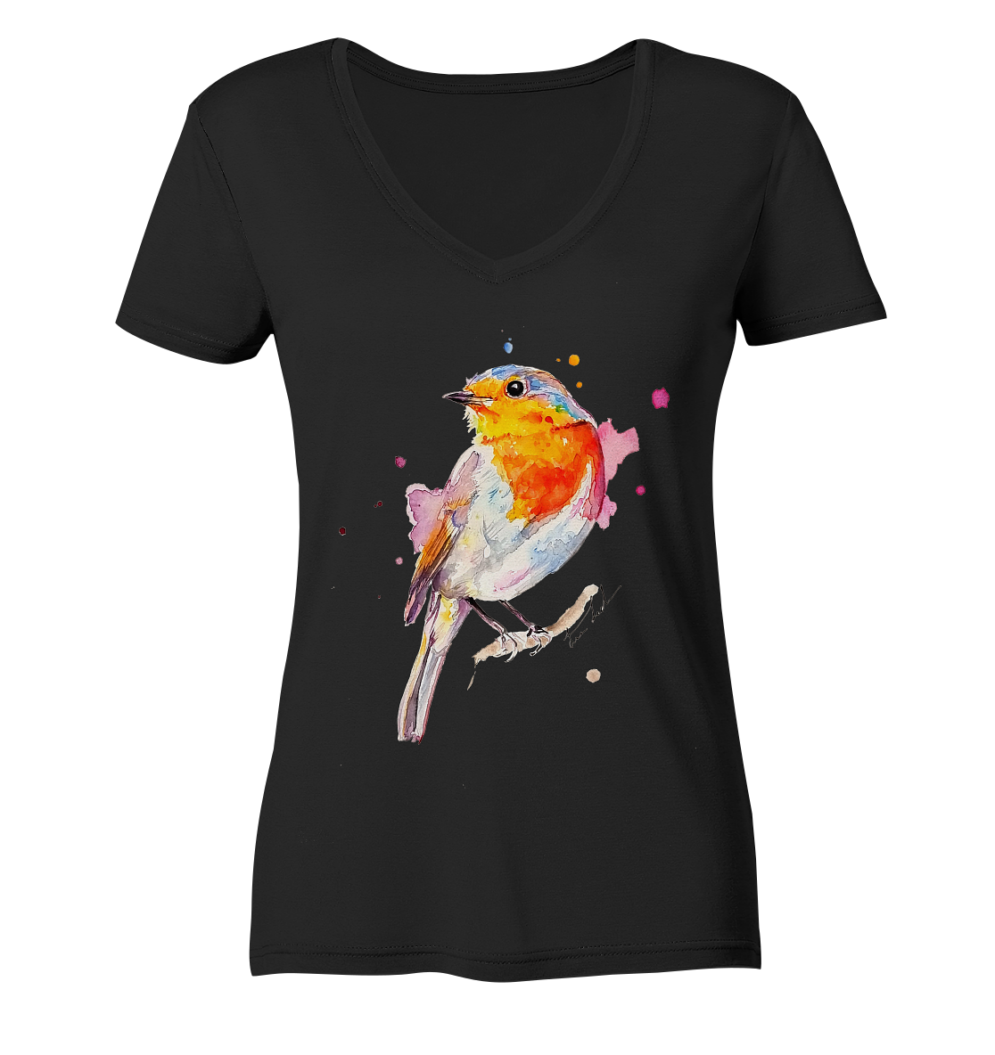 Buntes Rotkehlchen - Ladies V-Neck Shirt