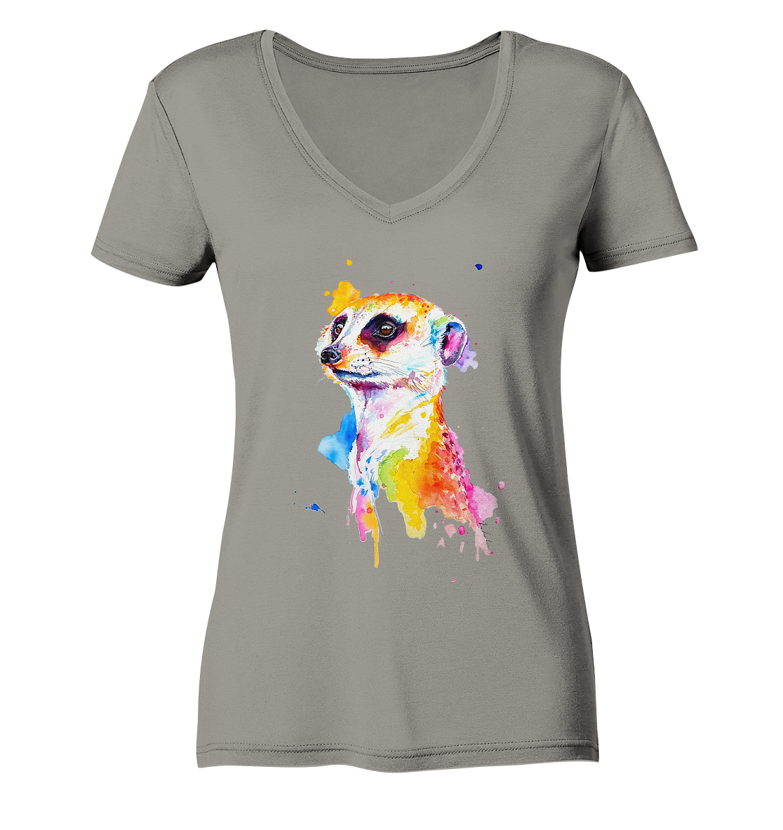 Motiv farbenfrohes Erdmännchen - Ladies V-Neck Shirt