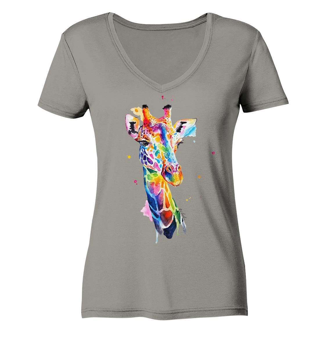 Motiv farbenfrohe Giraffe - Ladies V-Neck Shirt