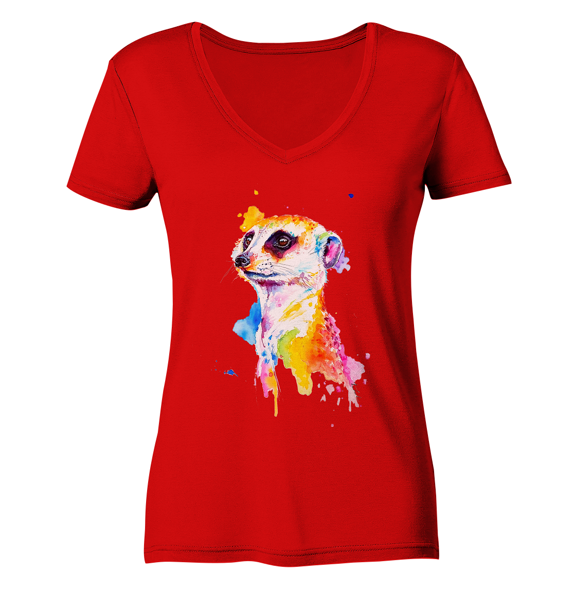 Motiv farbenfrohes Erdmännchen - Ladies V-Neck Shirt