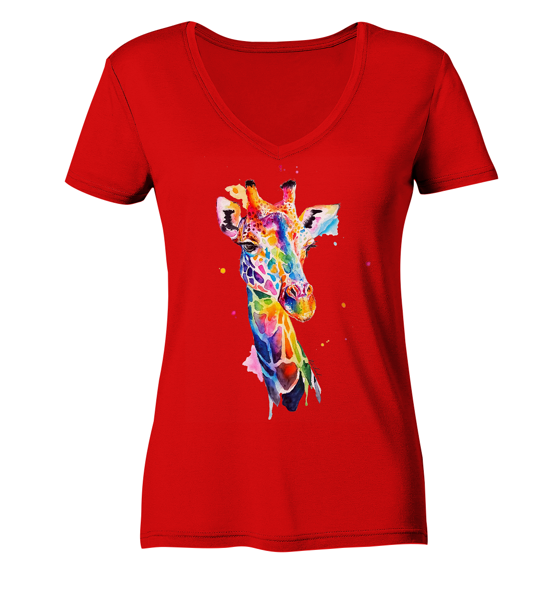 Motiv farbenfrohe Giraffe - Ladies V-Neck Shirt