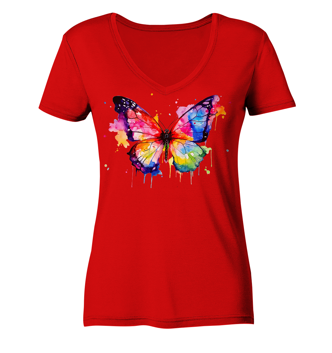 Motiv farbenfroher Schmetterling - Ladies V-Neck Shirt