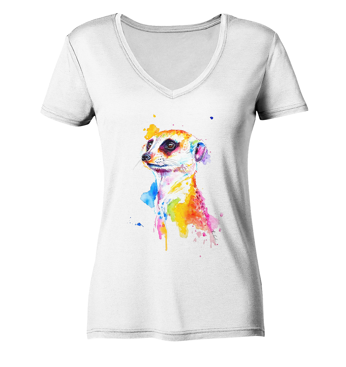 Motiv farbenfrohes Erdmännchen - Ladies V-Neck Shirt