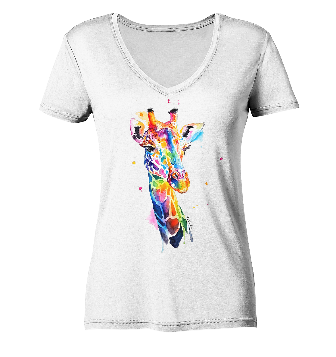 Motiv farbenfrohe Giraffe - Ladies V-Neck Shirt