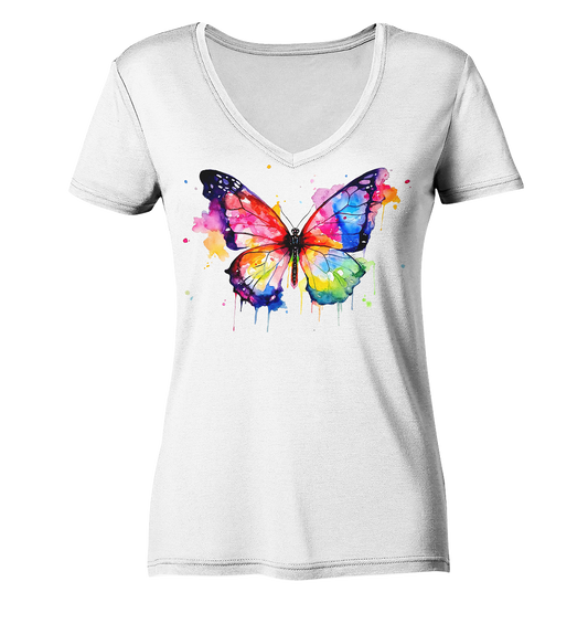 Motiv farbenfroher Schmetterling - Ladies V-Neck Shirt