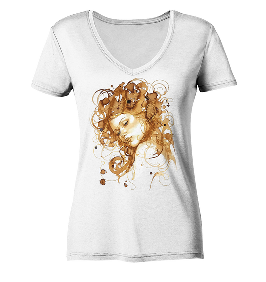 Kaffeemotiv Portrait mit goldenen Haaren - Ladies V-Neck Shirt