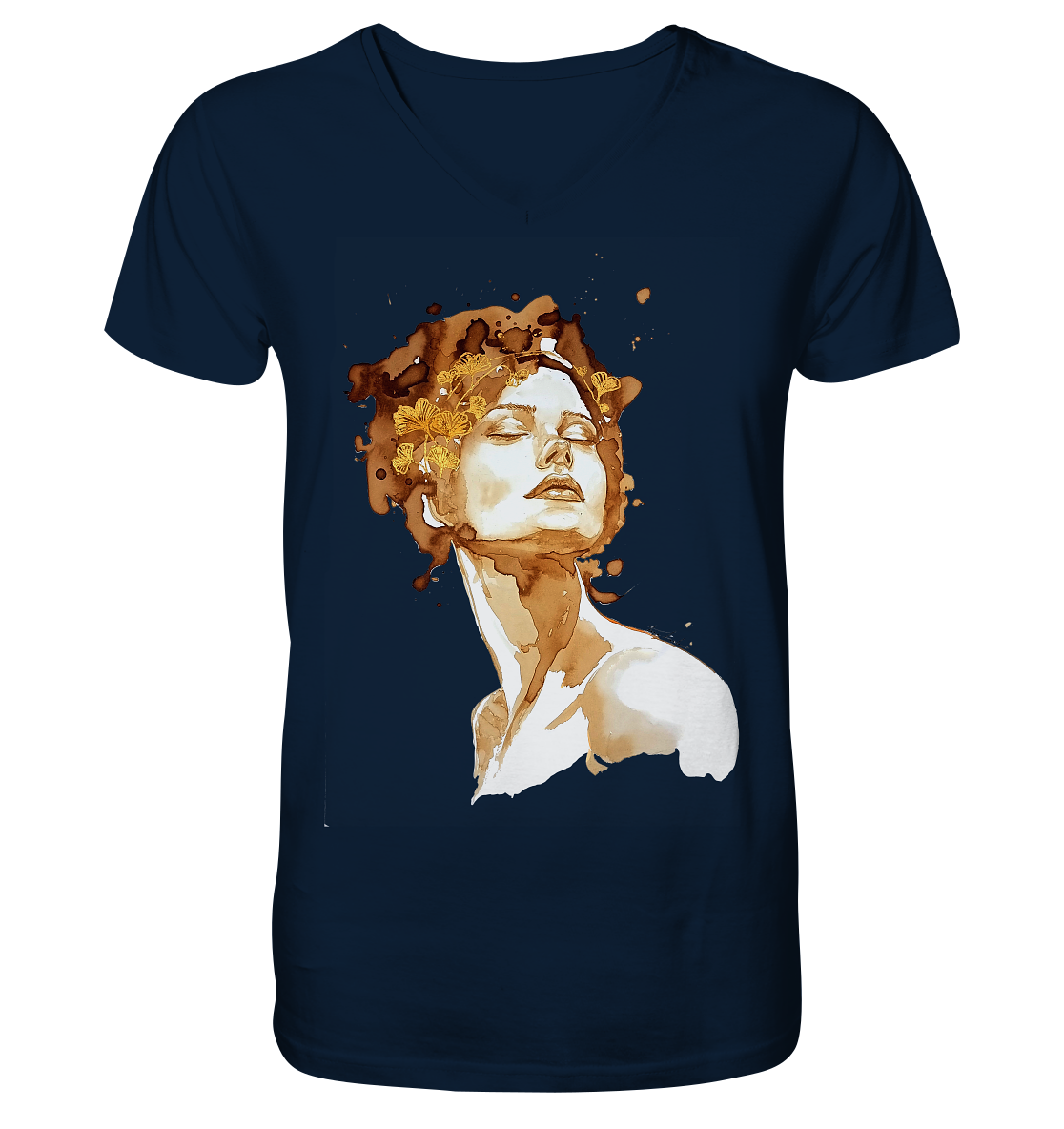 Kaffeemotiv Portrait mit Ginko - Mens Organic V-Neck Shirt