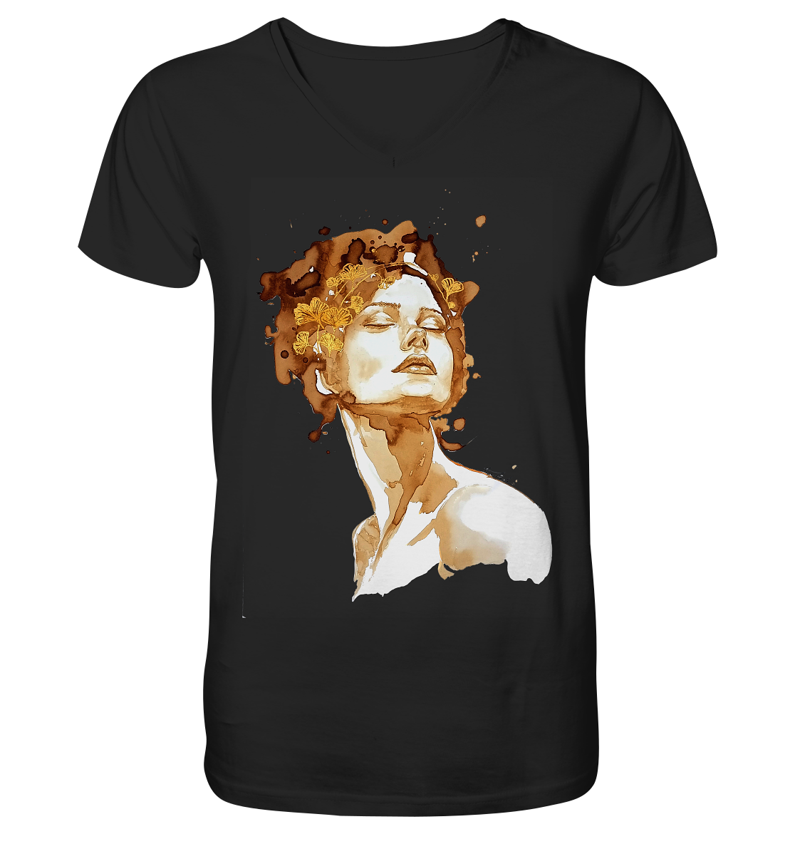 Kaffeemotiv Portrait mit Ginko - Mens Organic V-Neck Shirt