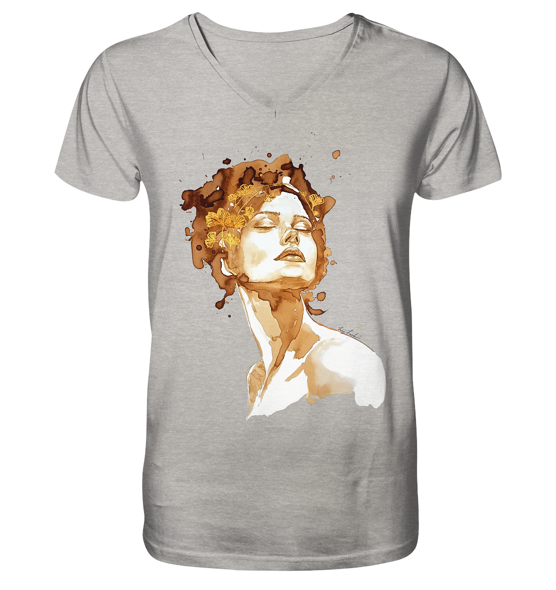 Kaffeemotiv Portrait mit Ginko - Mens Organic V-Neck Shirt