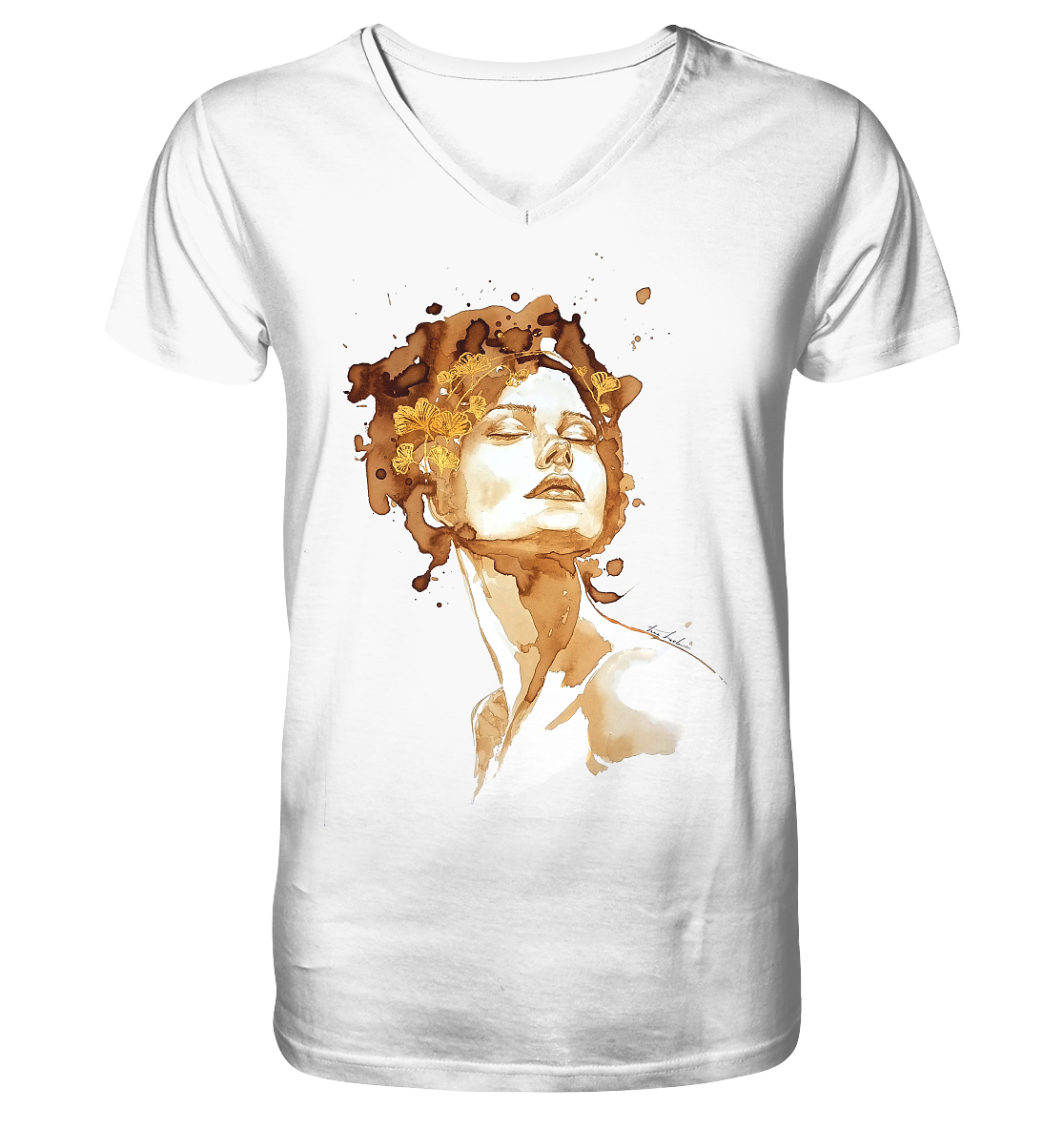 Kaffeemotiv Portrait mit Ginko - Mens Organic V-Neck Shirt