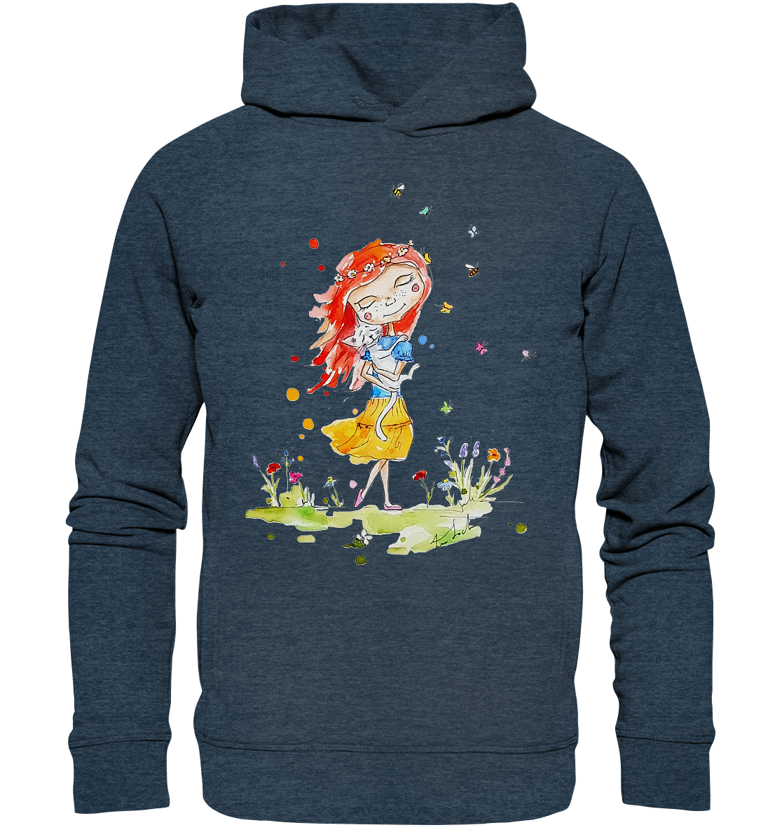 Sommerliches Mädchen mit Katze - Organic Fashion Hoodie