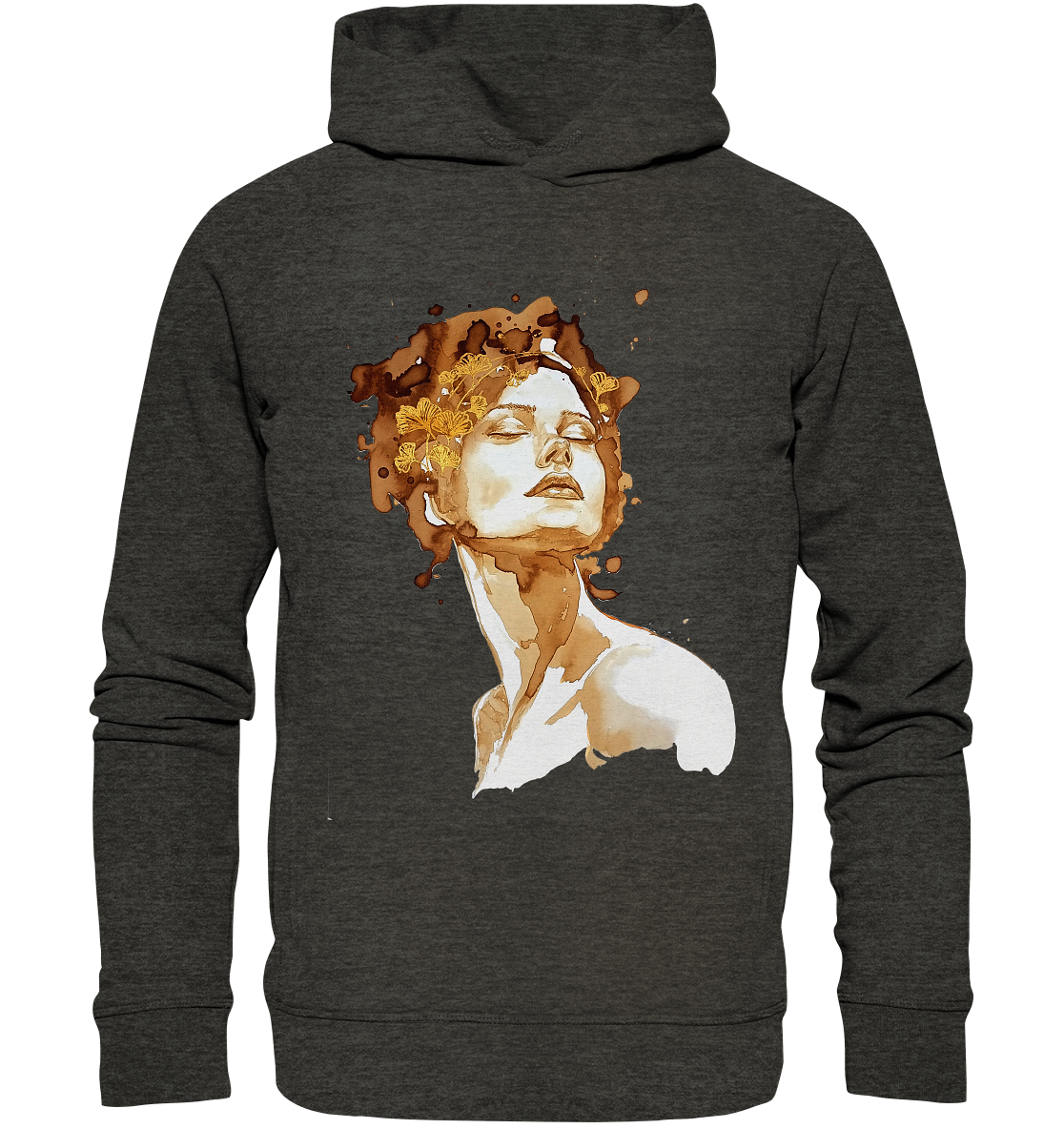 Kaffeemotiv Portrait mit Ginko - Organic Fashion Hoodie