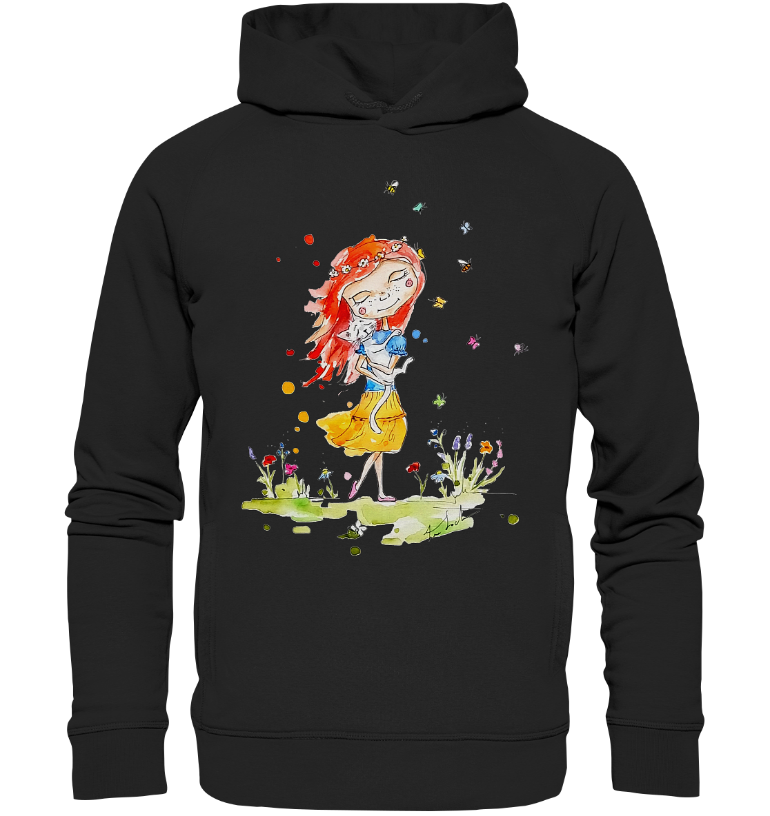 Sommerliches Mädchen mit Katze - Organic Fashion Hoodie