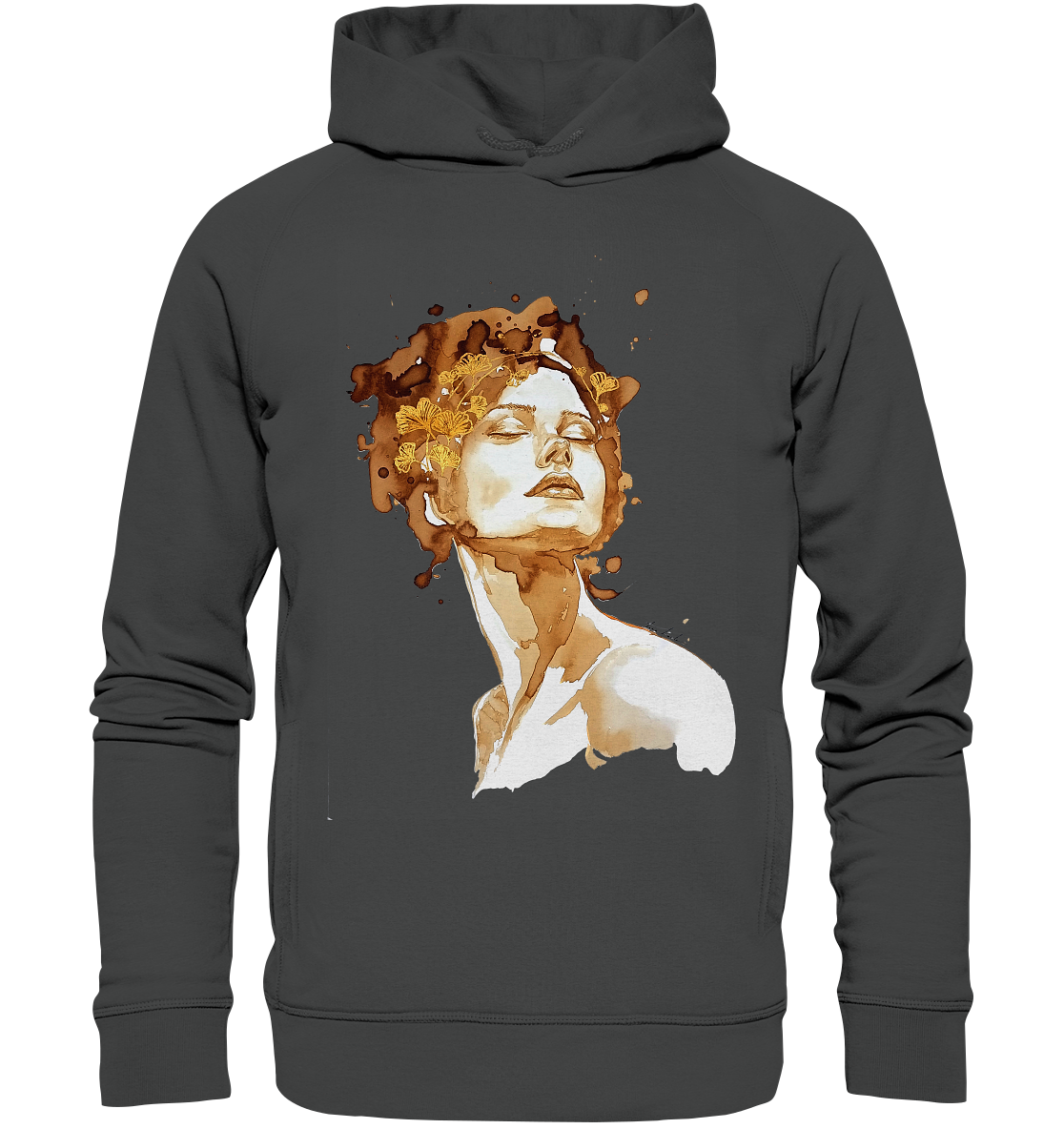 Kaffeemotiv Portrait mit Ginko - Organic Fashion Hoodie