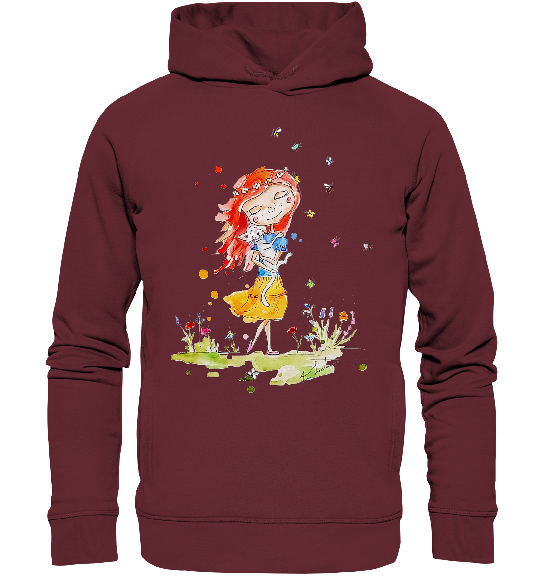 Sommerliches Mädchen mit Katze - Organic Fashion Hoodie