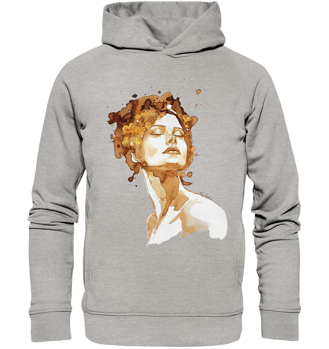 Kaffeemotiv Portrait mit Ginko - Organic Fashion Hoodie