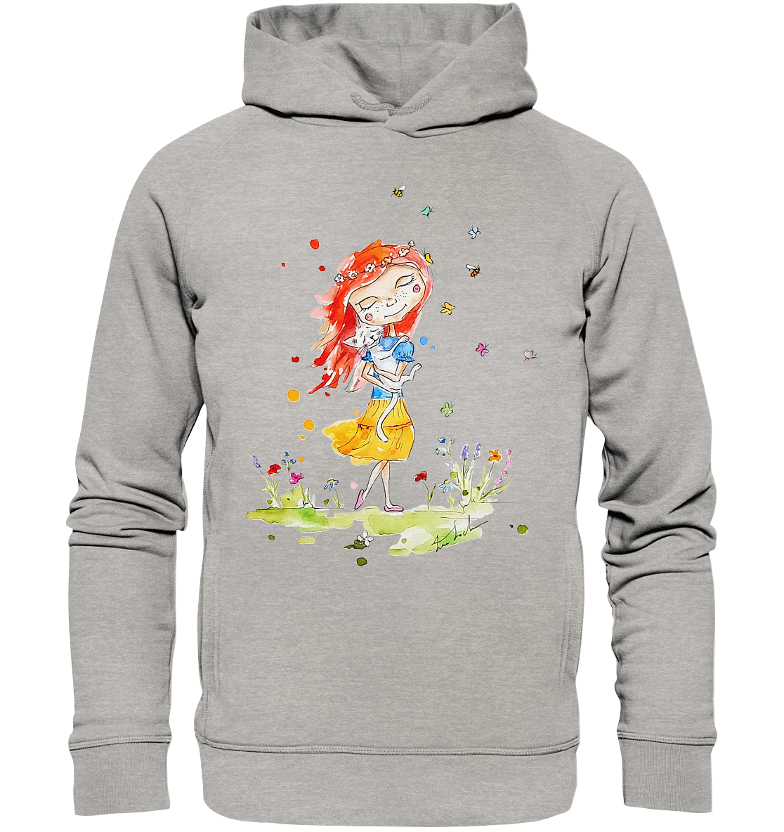 Sommerliches Mädchen mit Katze - Organic Fashion Hoodie