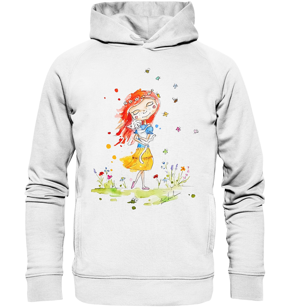 Sommerliches Mädchen mit Katze - Organic Fashion Hoodie