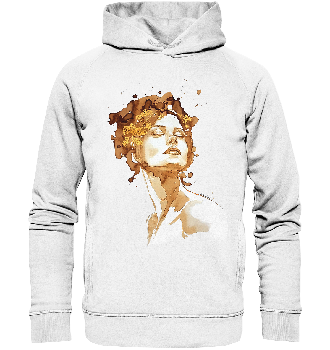 Kaffeemotiv Portrait mit Ginko - Organic Fashion Hoodie