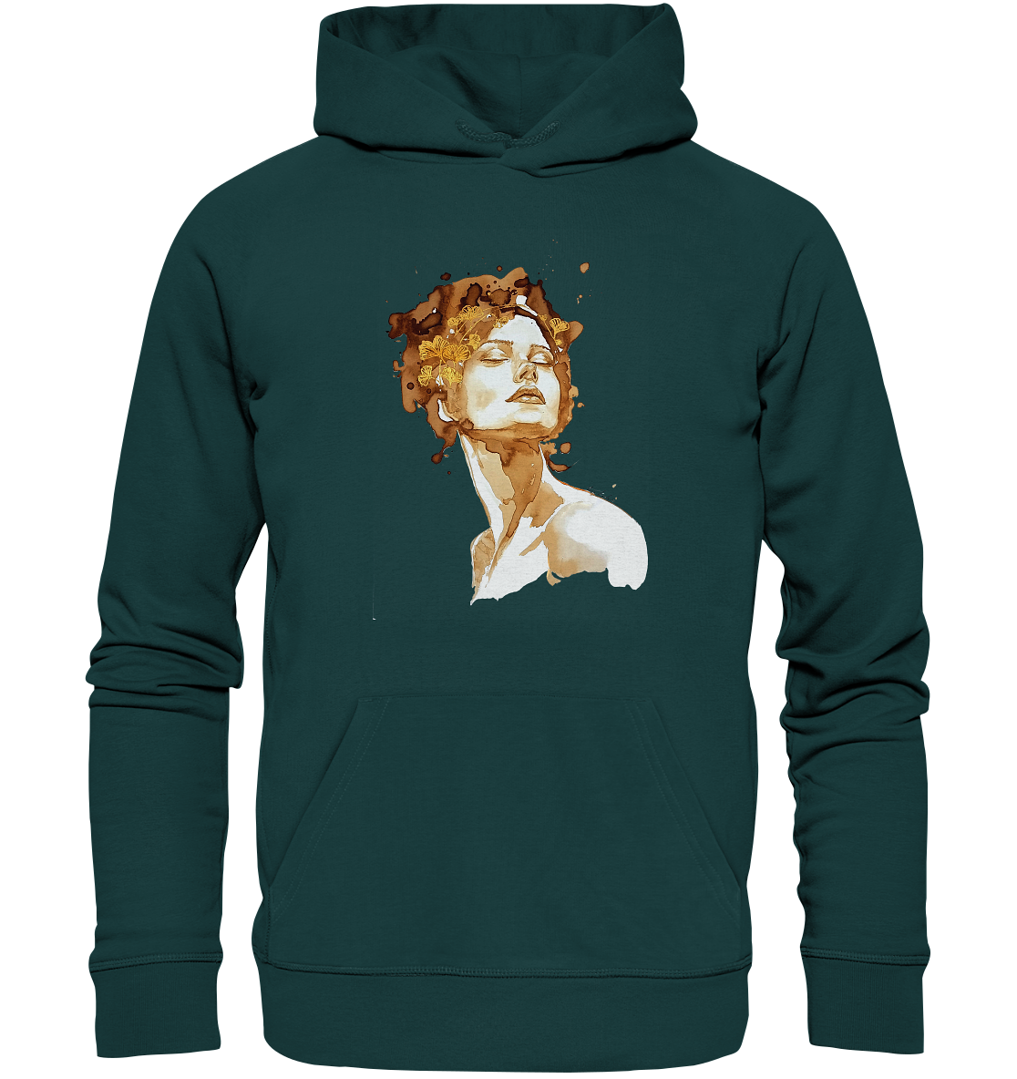 Kaffeemotiv Portrait mit Ginko - Organic Hoodie