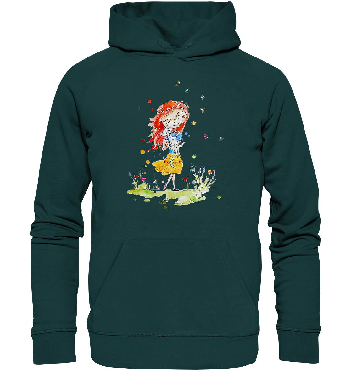 Sommerliches Mädchen mit Katze - Organic Hoodie