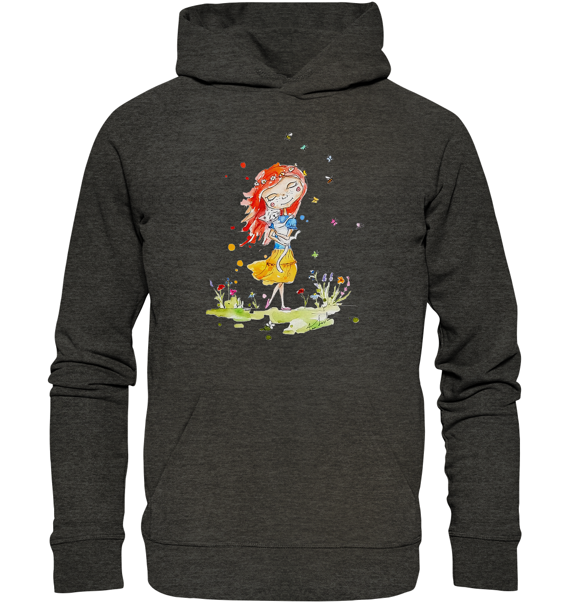 Sommerliches Mädchen mit Katze - Organic Hoodie