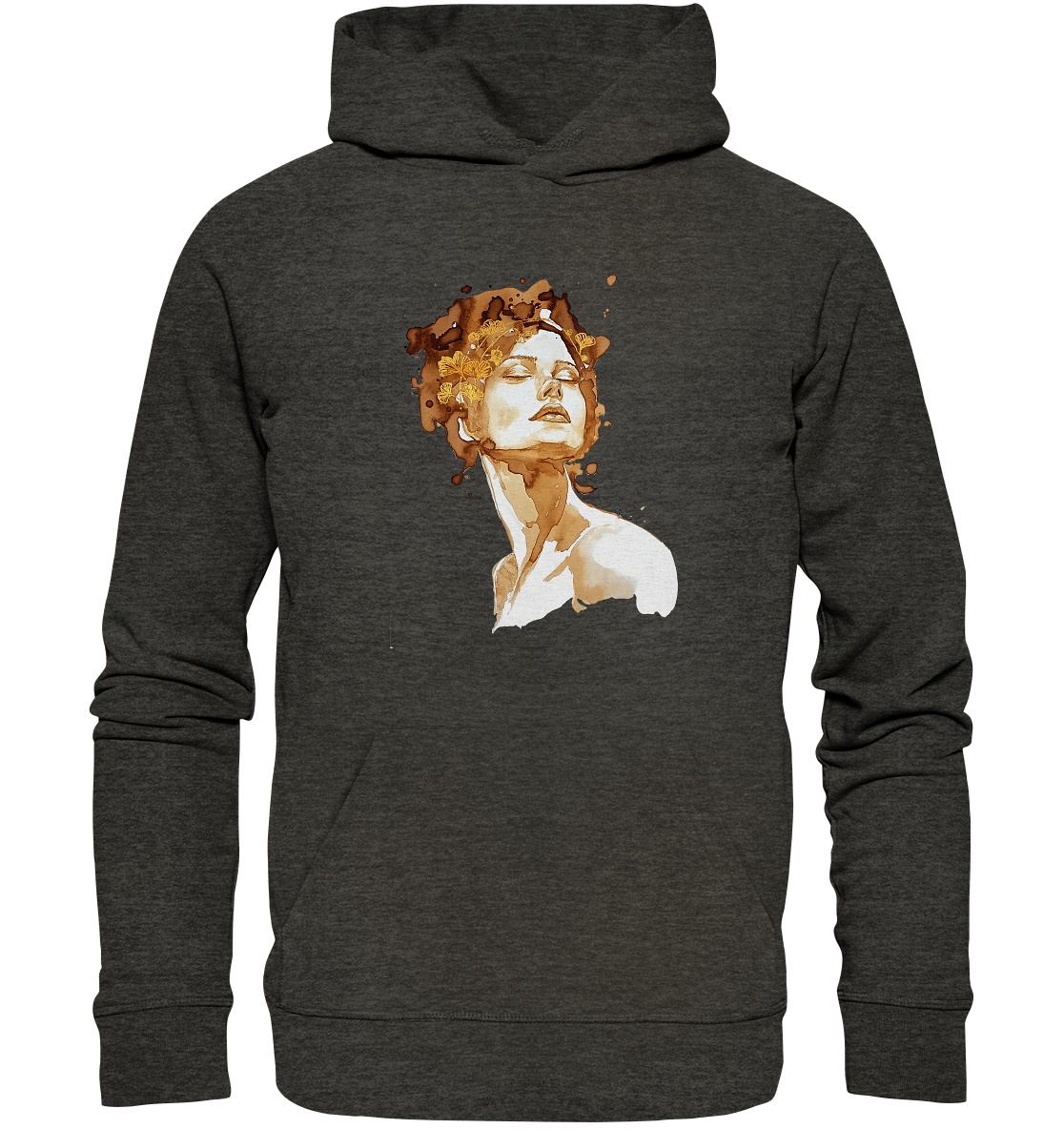 Kaffeemotiv Portrait mit Ginko - Organic Hoodie