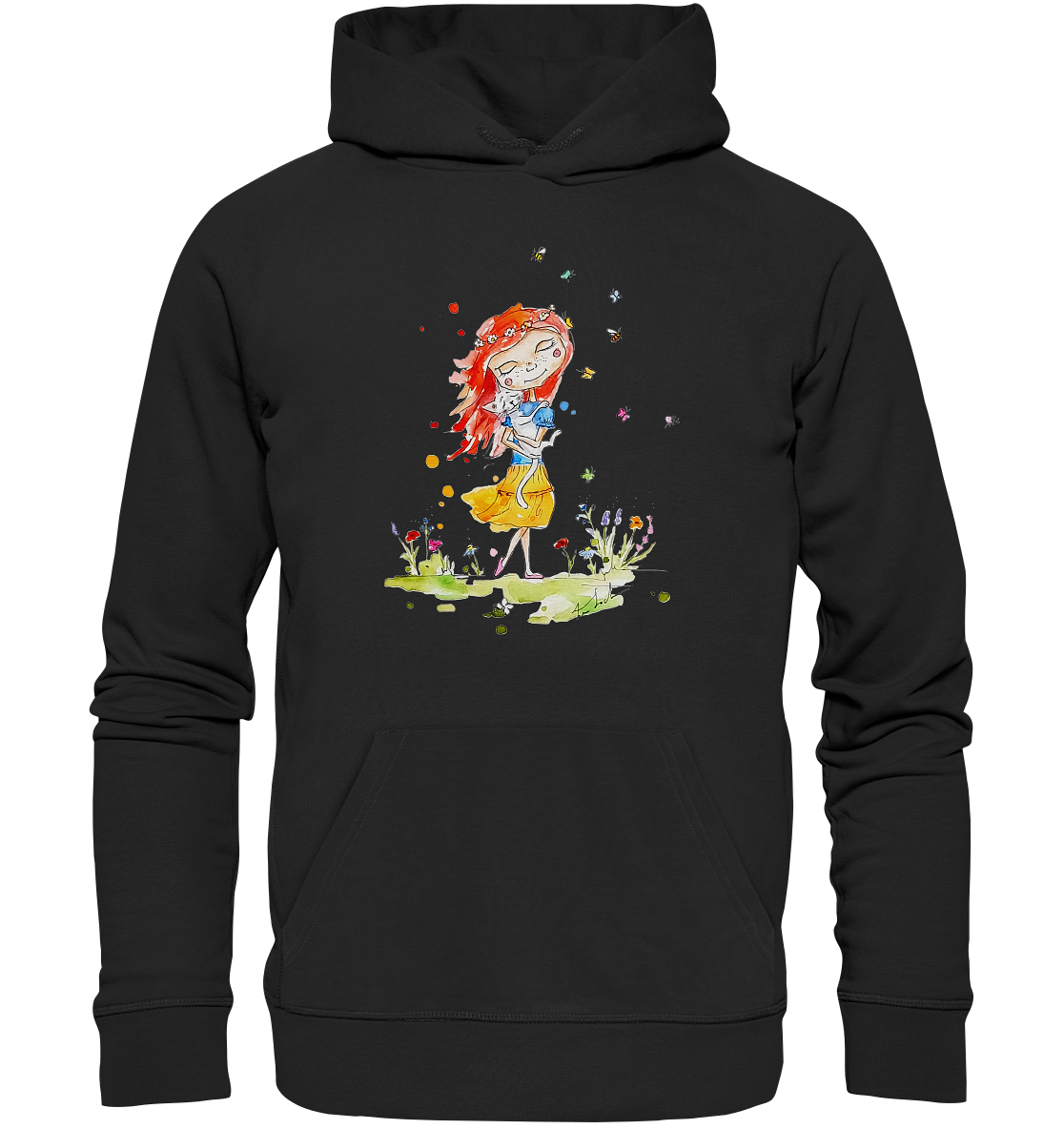 Sommerliches Mädchen mit Katze - Organic Hoodie